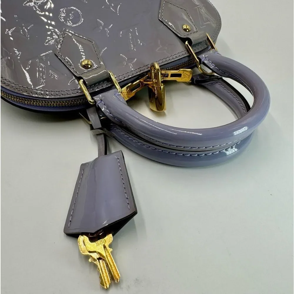 Auth Louis Vuitton Small Purple Lilas Vernis Monogram Alma BB Crossbody Bag - Picture 10 of 16